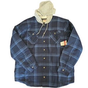 NEW Wrangler Authentics Mens Plaid Button Front Hooded Quilted Fleece Jacket XL
